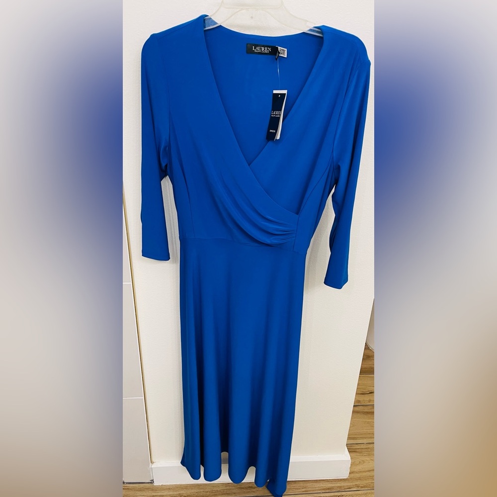 Ralph Lauren Blue Ruched Wrap Sheath Dress